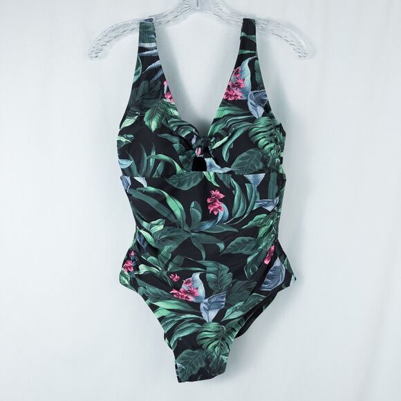 Kona Sol Tropical One Piece Swimsuit Size 16 Full Coverage Tummy Control Keyhole - Picture 1 of 16